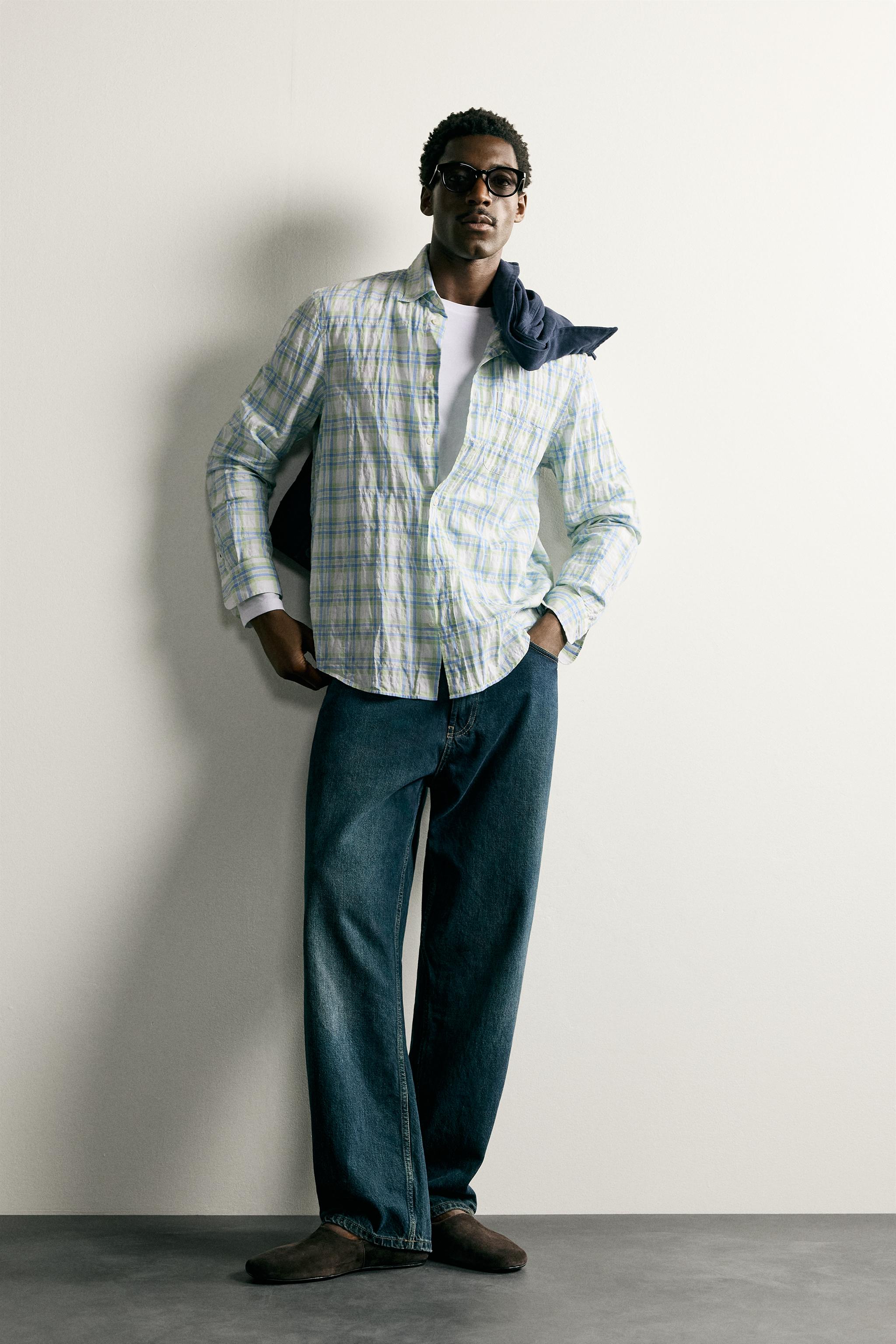 REGULAR FIT WRINKLE EFFECT PLAID SHIRT